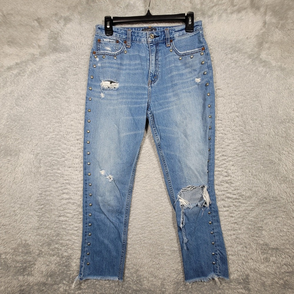 Abercrombie & Fitch Womens 2R 26 Annie High Rise Girlfriend Jeans Studded 28x26*